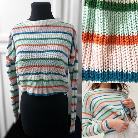 URBAN OUTFITTERS Andi Intarsia Knit Crew Neck Sweater 90s stripes size XS - Picture 1 of 12